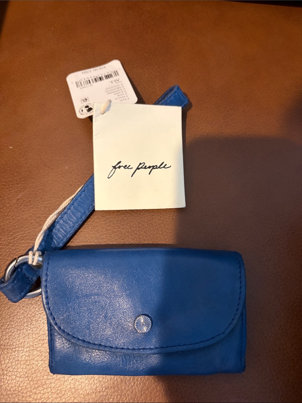 Free People Bright Blue Leather Wristlet Clutch